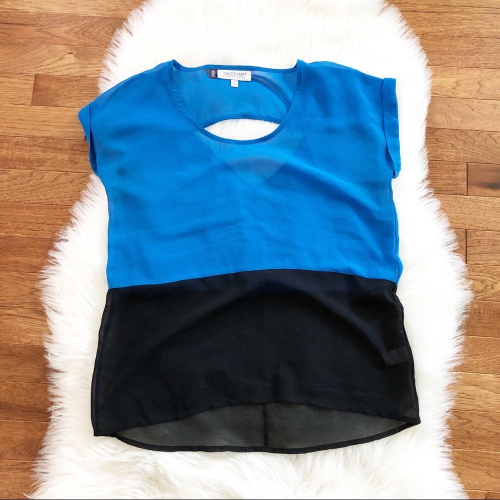 Black and Blue color block sheer top